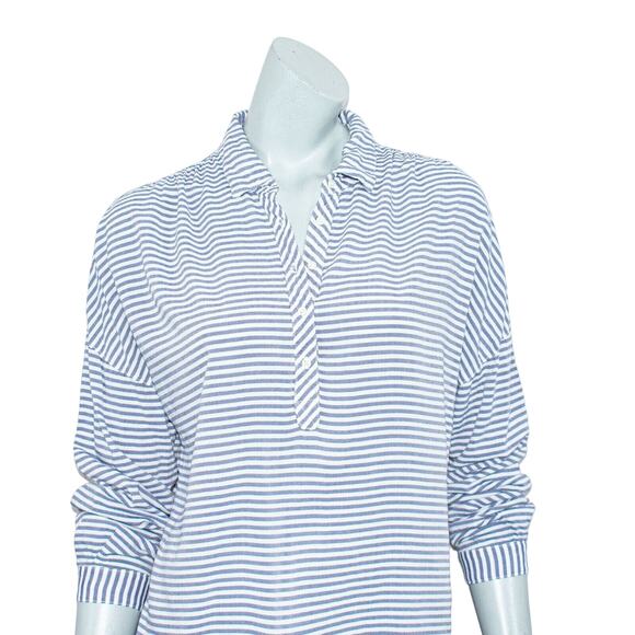 XIRENA Women's Half Button Popover Blouse Blue Striped sz Large - Picture 7 of 8